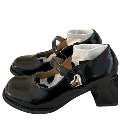 Heart Buckle Mary Jane Shoes - EU35 (US5.0) / Black