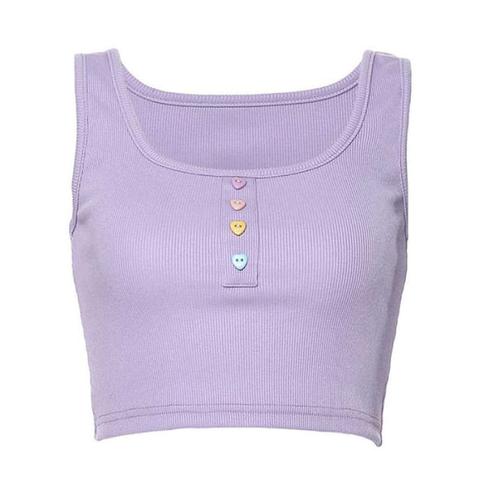 Heart Button Purple Top - Tops