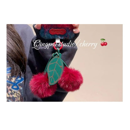 Heart Cherry Embroidered Chenille Phone Case / Charm / Set