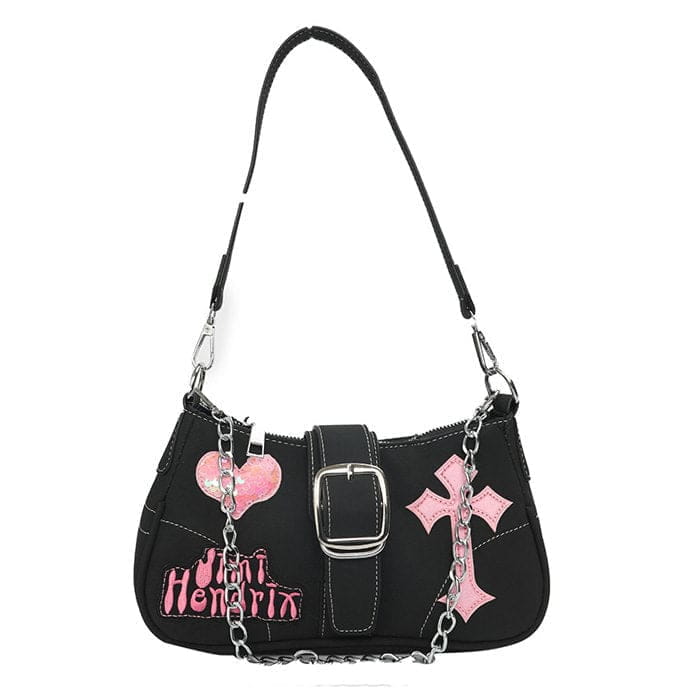 Heart Cross Baguette Bag - Standart / Black - Handbags