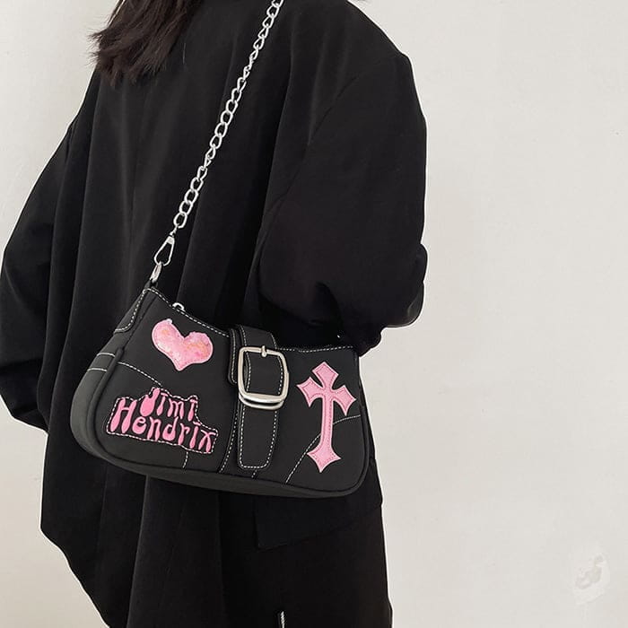 Heart Cross Baguette Bag - Standart / Black - Handbags