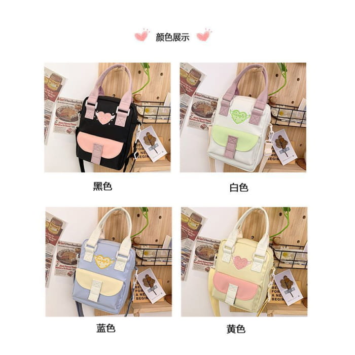 Heart Embroidered PVC Panel Crossbody Bag