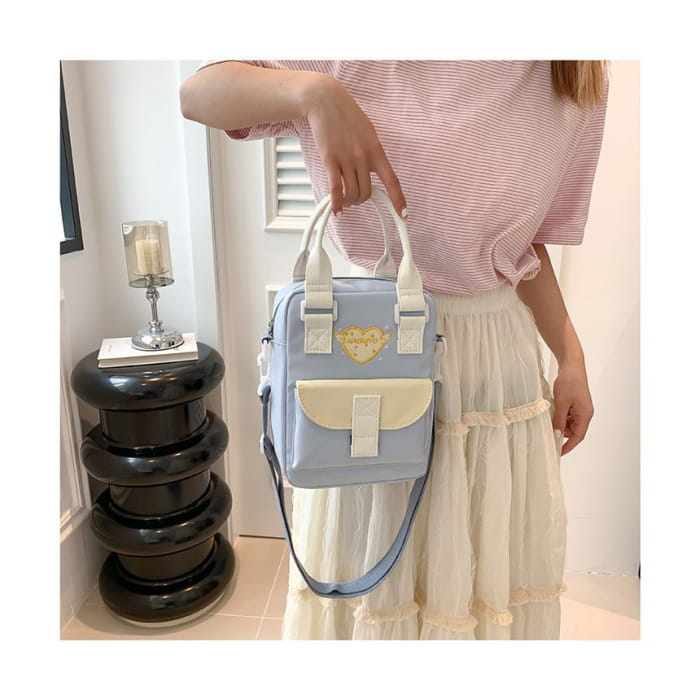 Heart Embroidered PVC Panel Crossbody Bag