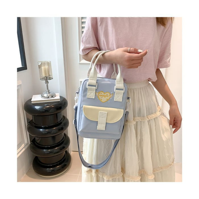 Heart Embroidered PVC Panel Crossbody Bag