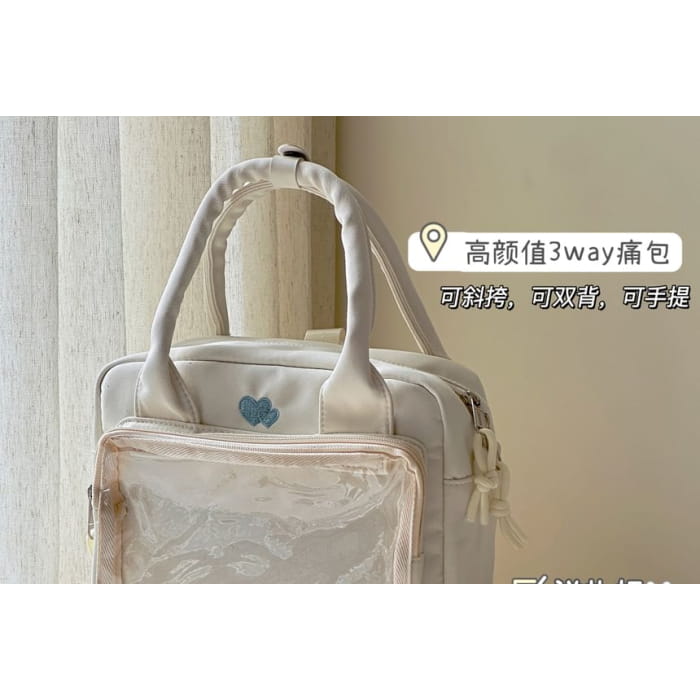 Heart Embroidered PVC Panel Crossbody Bag / Charm / Set