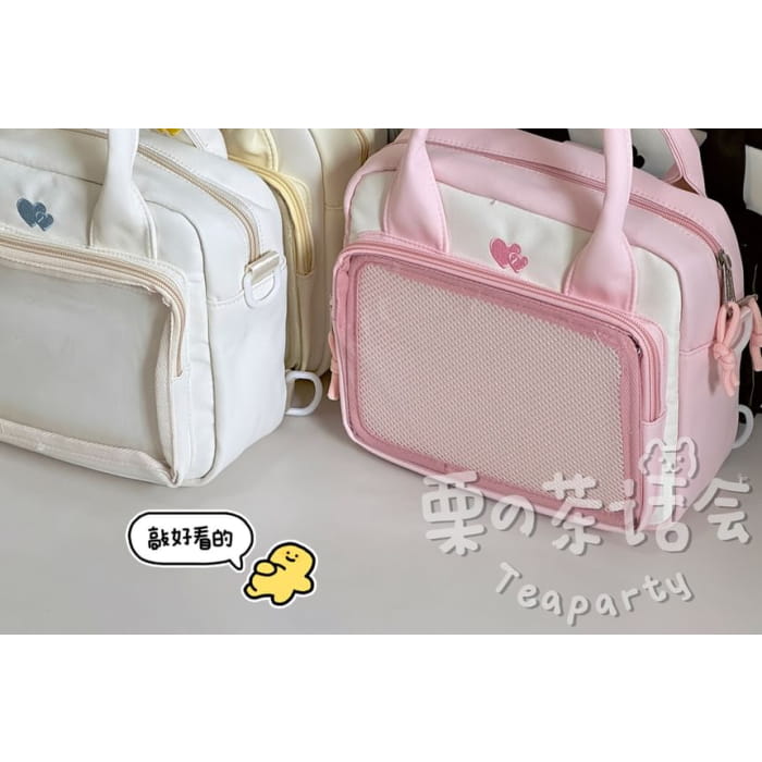 Heart Embroidered PVC Panel Crossbody Bag / Charm / Set