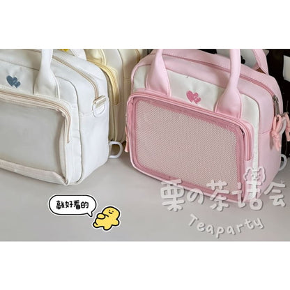 Heart Embroidered PVC Panel Crossbody Bag / Charm / Set