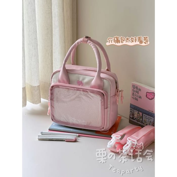 Heart Embroidered PVC Panel Crossbody Bag / Charm / Set