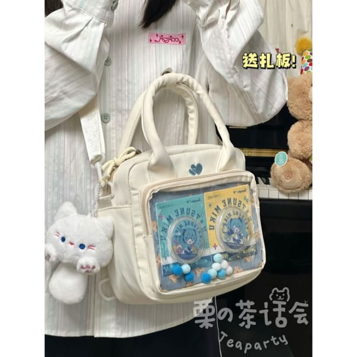 Heart Embroidered PVC Panel Crossbody Bag / Charm / Set