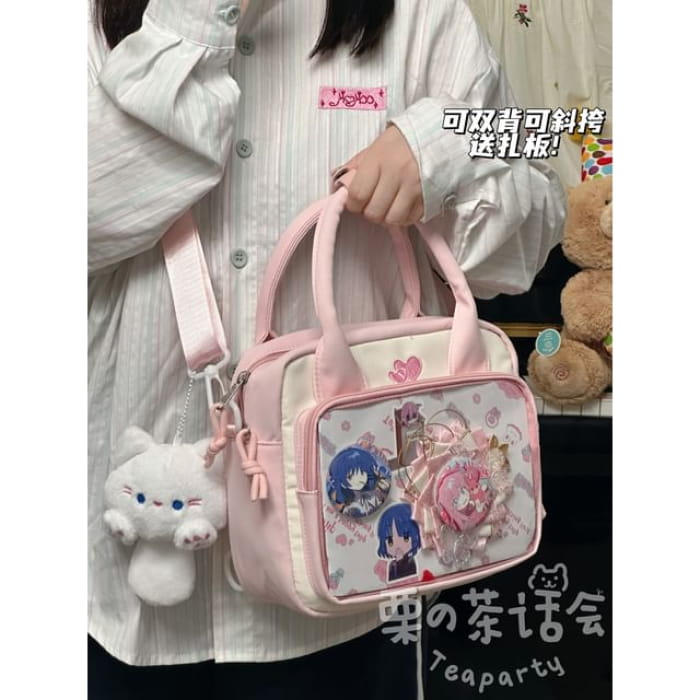 Heart Embroidered PVC Panel Crossbody Bag / Charm / Set