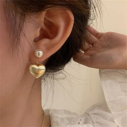 Heart Faux Pearl Alloy Ear Jacket