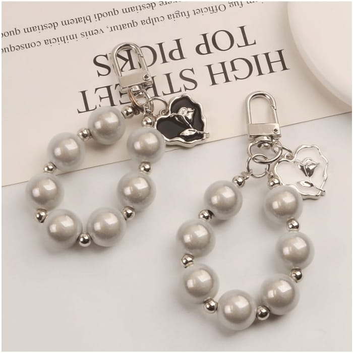 Heart Faux Pearl Bag Charm Keyring (Various Designs)