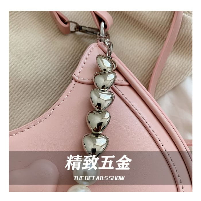 Heart Faux Pearl Chain Shoulder Bag