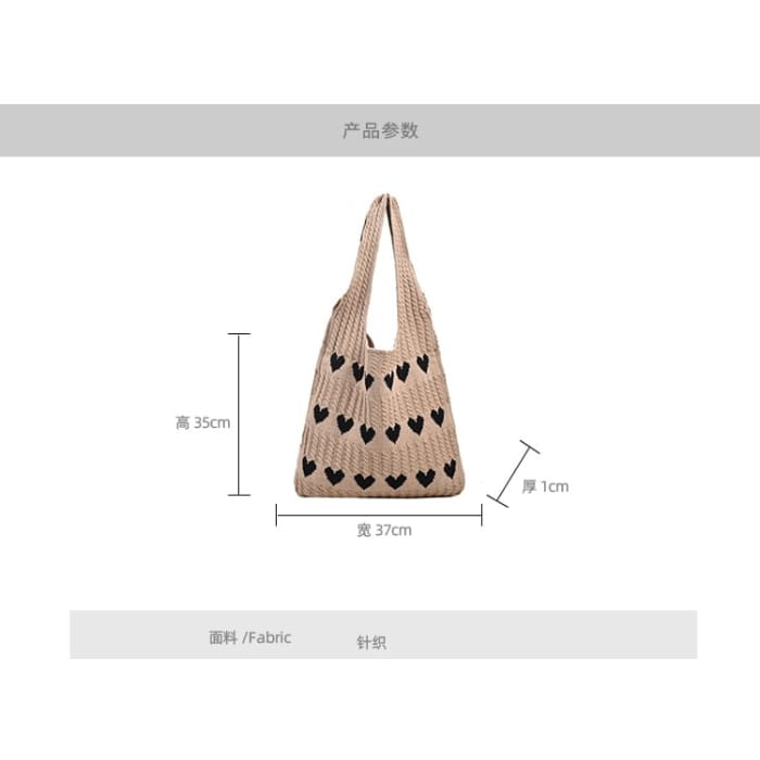 Heart Jacquard Knit Tote Bag