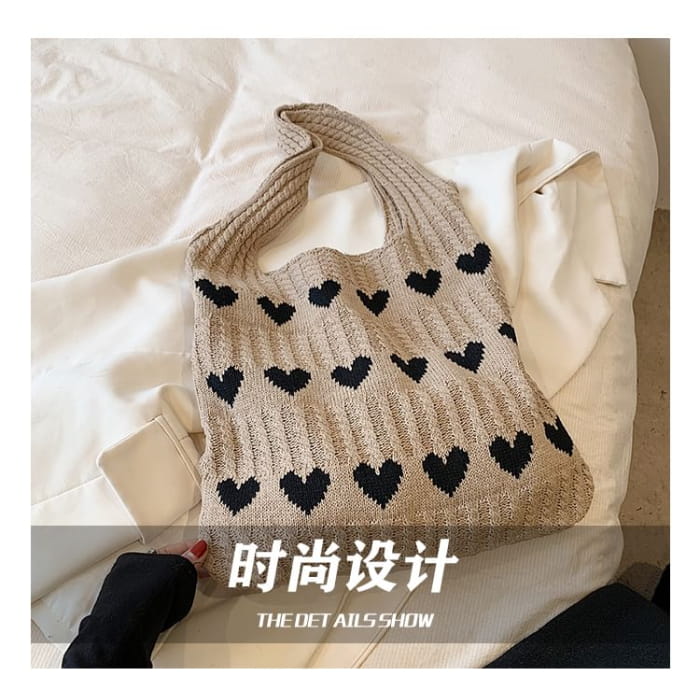 Heart Jacquard Knit Tote Bag