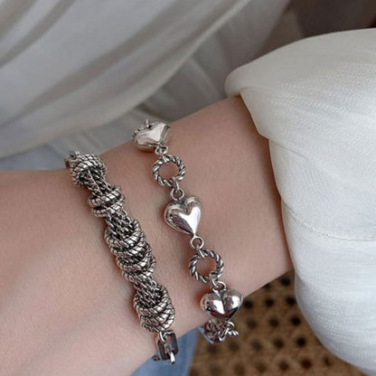 Heart Layered Alloy Bracelet - SL0300 - Silver / One Size