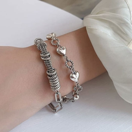 Heart Layered Alloy Bracelet - SL0300 - Silver / One Size