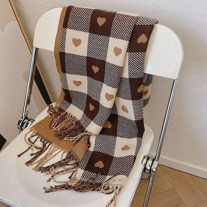 Heart Pattern Scarf - Standart / Brown - Other