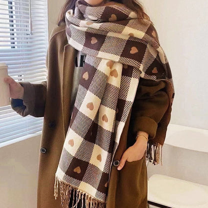 Heart Pattern Scarf - Standart / Brown - Other