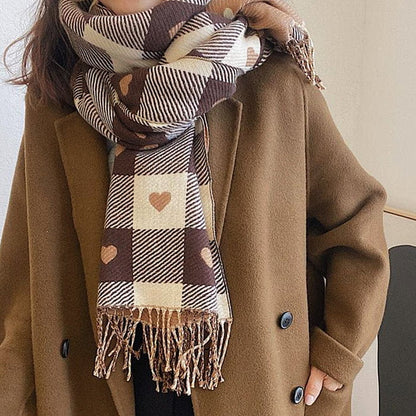 Heart Pattern Scarf - Standart / Brown - Other