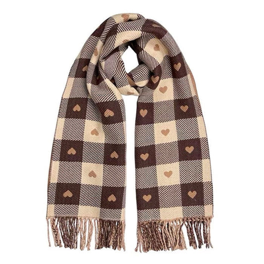 Heart Pattern Scarf - Standart / Brown - Other