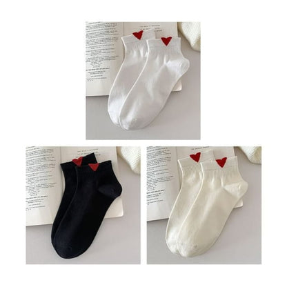 Heart Patterned Short Socks Set - Of 3 Pairs - White &