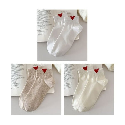 Heart Patterned Short Socks Set - Of 3 Pairs - White &