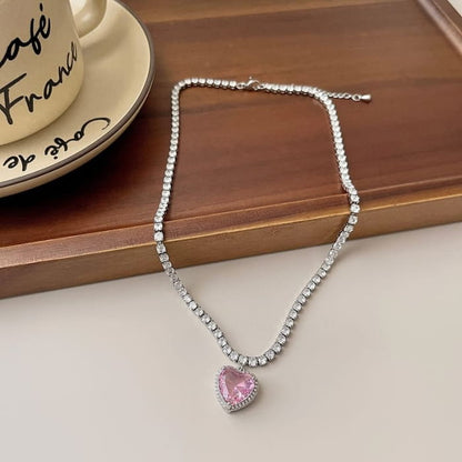 Heart Pendant Rhinestone Necklace