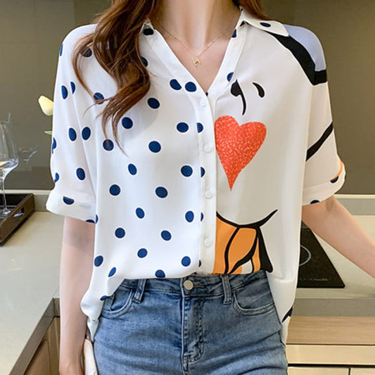 Heart Polka Dots Print Blouse Workwear
