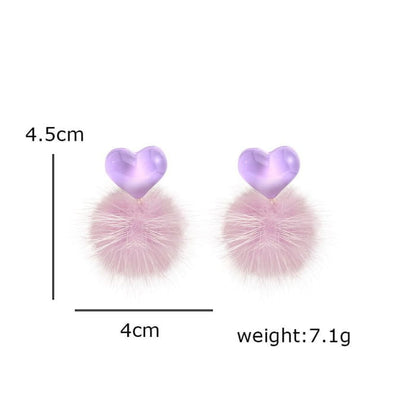 Heart Pom Drop earring