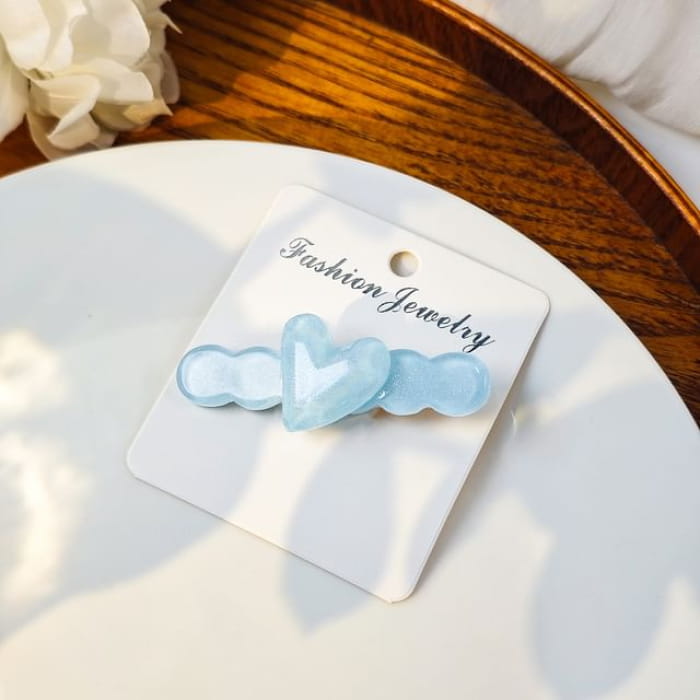 Heart Resin Hair Clip - F452-2 - Light Blue / One Size