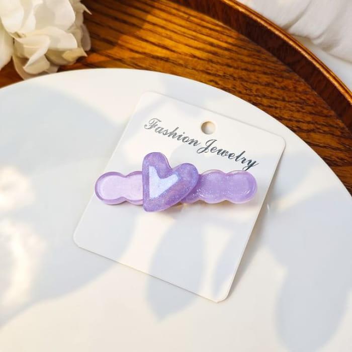 Heart Resin Hair Clip - F452-5 - Purple / One Size