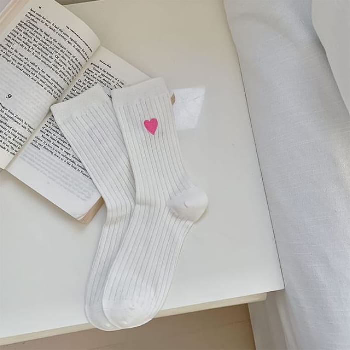 Heart Socks - Pink - White / One Size