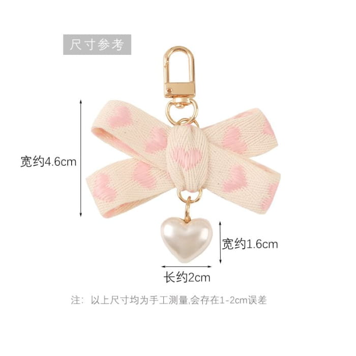 Heart Strap Faux Pearl Bag Charm Keyring (Various Designs)