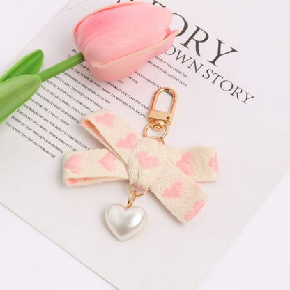 Heart Strap Faux Pearl Bag Charm Keyring (Various Designs)