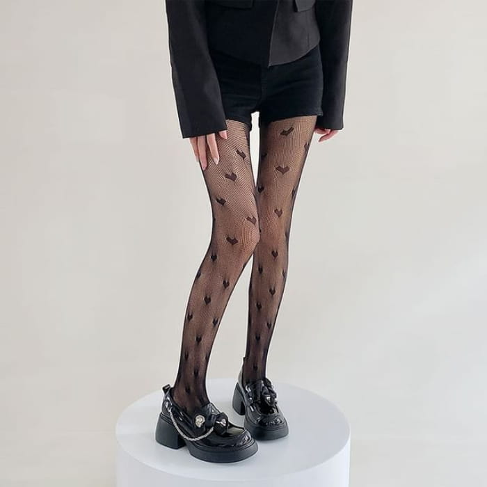 Heart Tights - Black / One Size - Socks