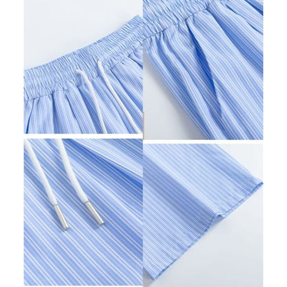 High Rise Drawstring Stripe Wide Leg Sweatpants