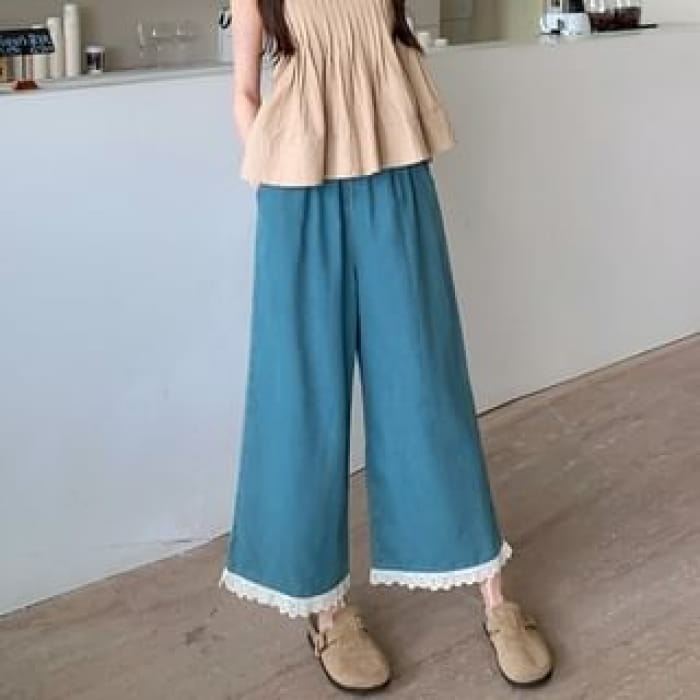 High Rise Lace Trim Wide Leg Jeans Egirldoll