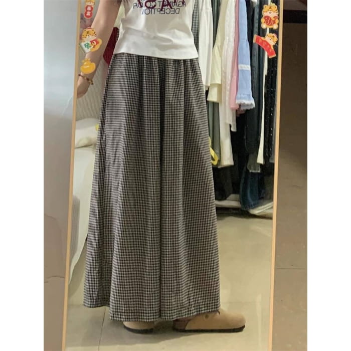 High Rise Plaid Wide Leg Pants