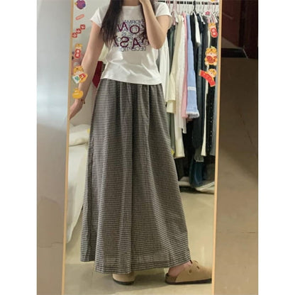 High Rise Plaid Wide Leg Pants