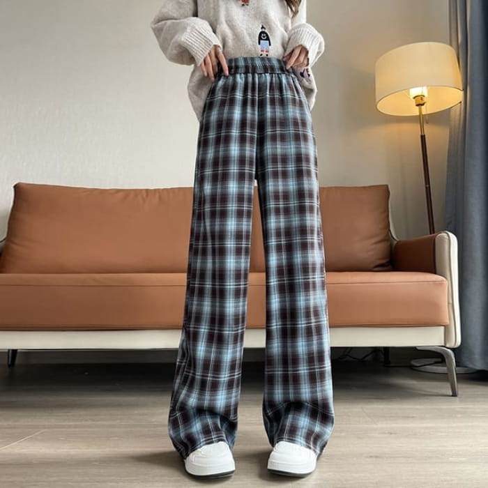 High Rise Plaid Wide Leg Pants (Various Designs) - Lengthen