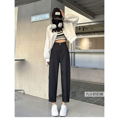 High Rise Plain Crop Harem Pants