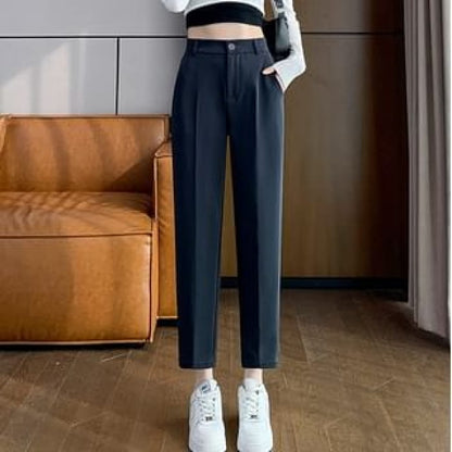 High Rise Plain Crop Slacks