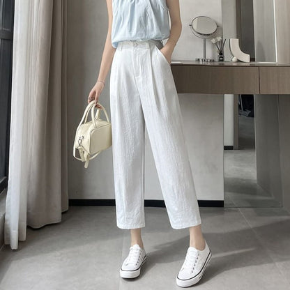 High Rise Plain Cropped Straight Leg Pants