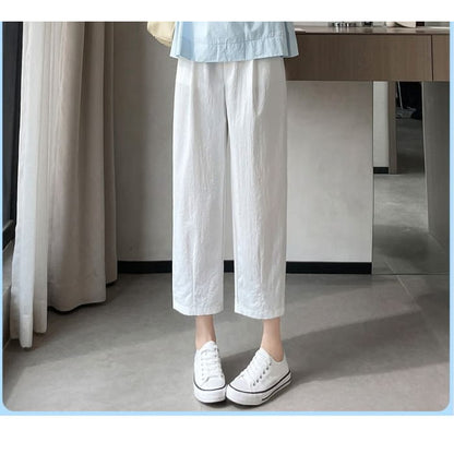 High Rise Plain Cropped Straight Leg Pants