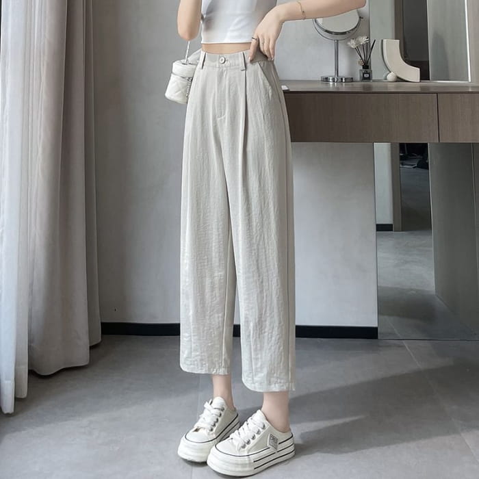 High Rise Plain Cropped Straight Leg Pants