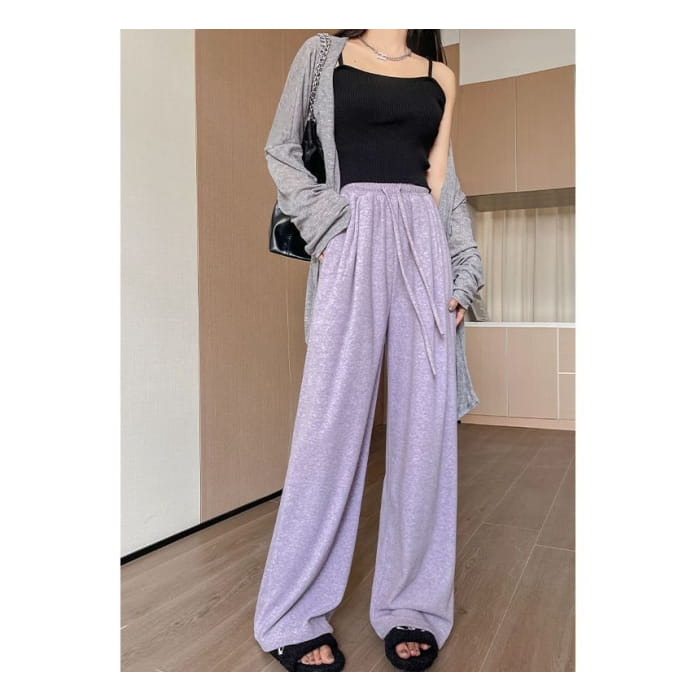 High Rise Plain Drawstring Drape Wide Leg Sweatpants