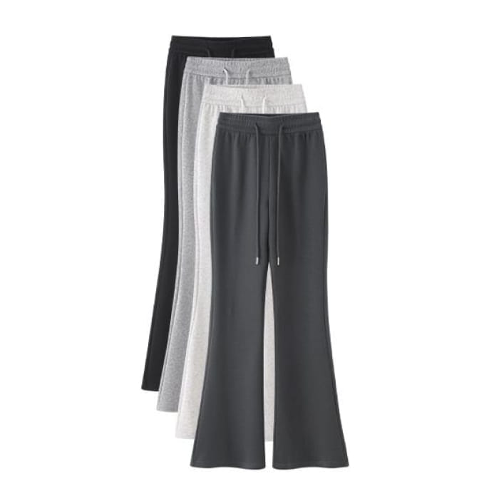 High Rise Plain Drawstring Flare Sweatpants