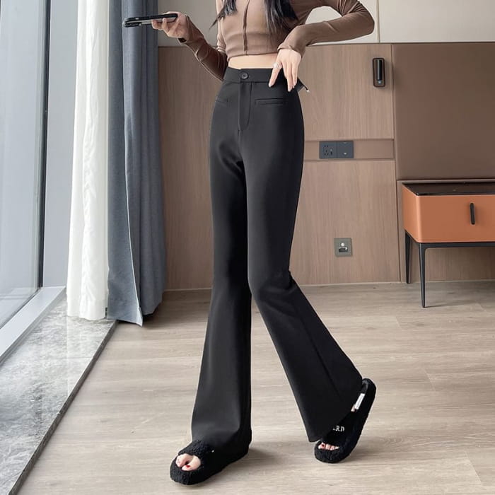 High Rise Plain Flared Dress Pants