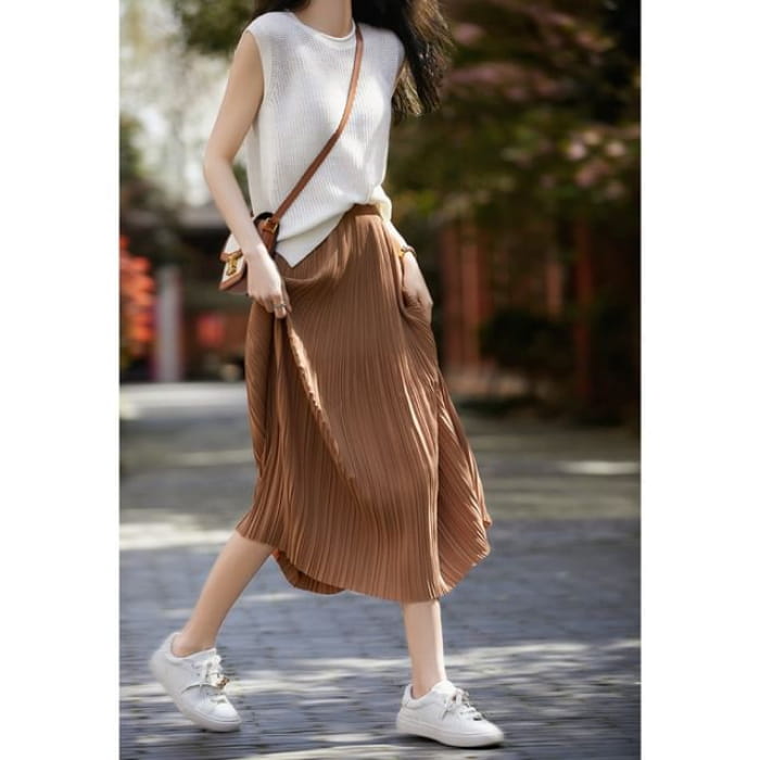 High Rise Plain Midi - Light Camel / S